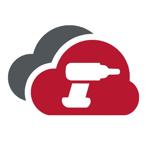 Rote Wolke mit einem weißen Akkuschrauber, hinter der roten Wolke ist ein Teil einer grauen Wolke zu sehen.