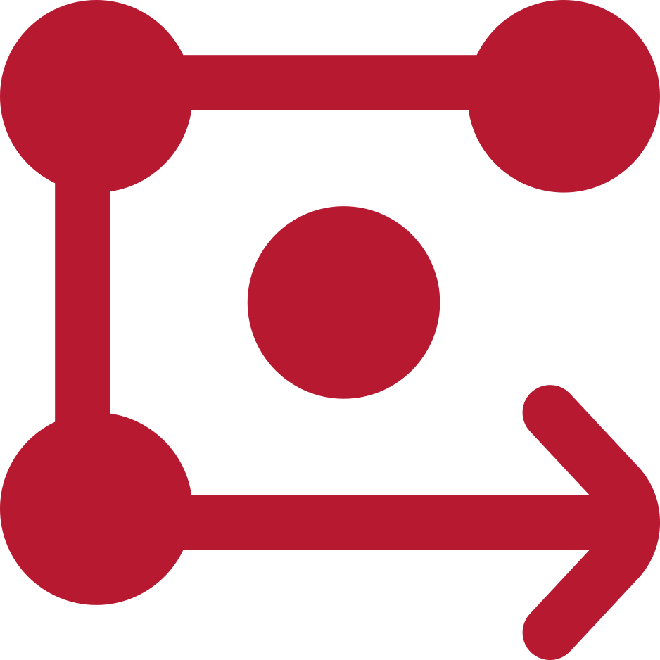 Rotes Symbol von Punkten, die mit einem Pfeil miteinander verbunden sind.