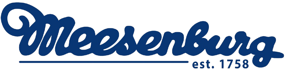 Blaues Logo mit weißem Schriftzug „Meesenburg“ und einem stilisierten Symbol.