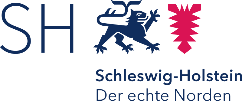 Logo des Landes Schleswig-Holstein, ein Wappen mit einem schleswig-holsteinischen Löwen und einer roten Farbe