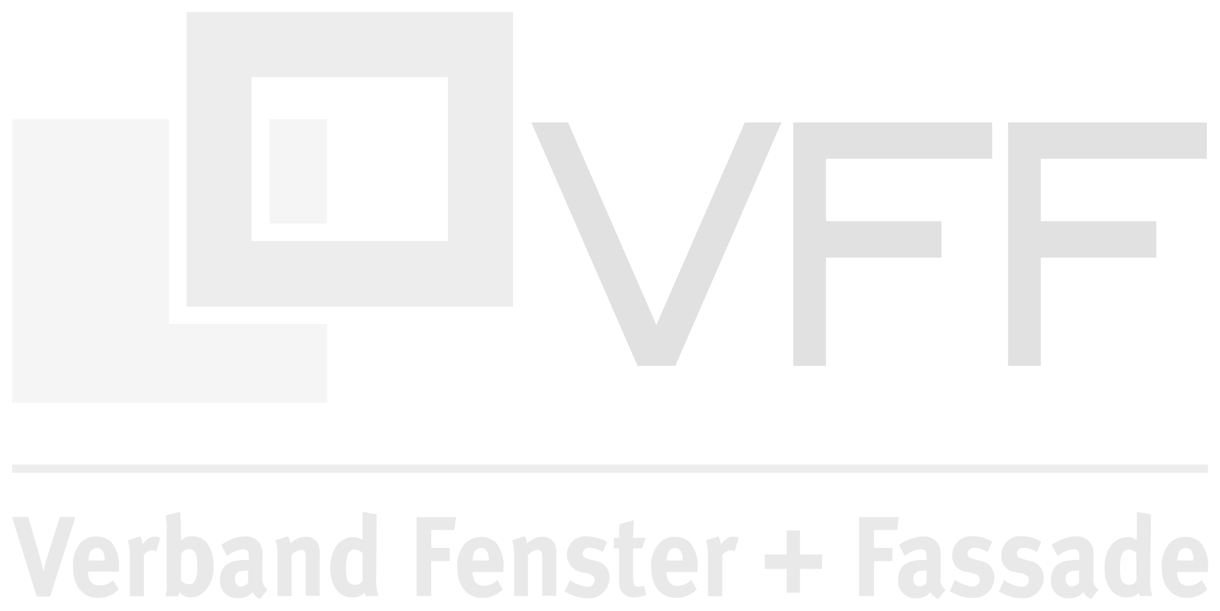 Logo des Verbands Fenster + Fassade, der Schriftzug „VFF“ in schwarzer Farbe, begleitet von einem Fenster-Symbol
