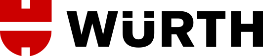 Rotes und weißes Wappensymbol mit dem Schriftzug „WÜRTH“ in schwarzer Schrift.