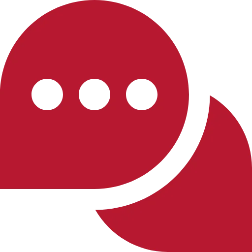 Intranet & interne Kommunikation Rotes Symbol zweier sich überlappender Sprechblasen.