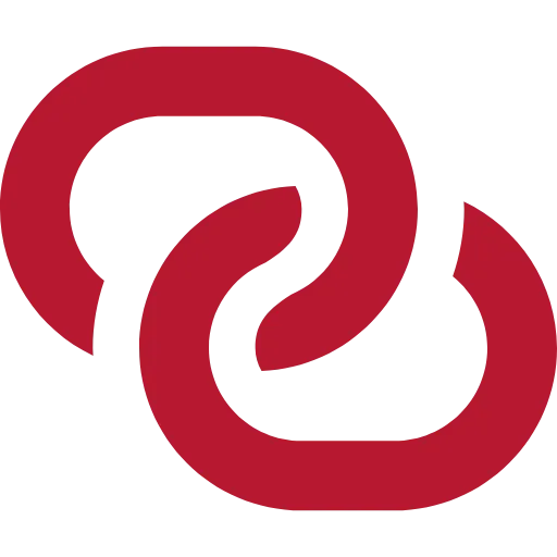 Zwei rote Glieder einer Kette greifen nahtlos ineinander.