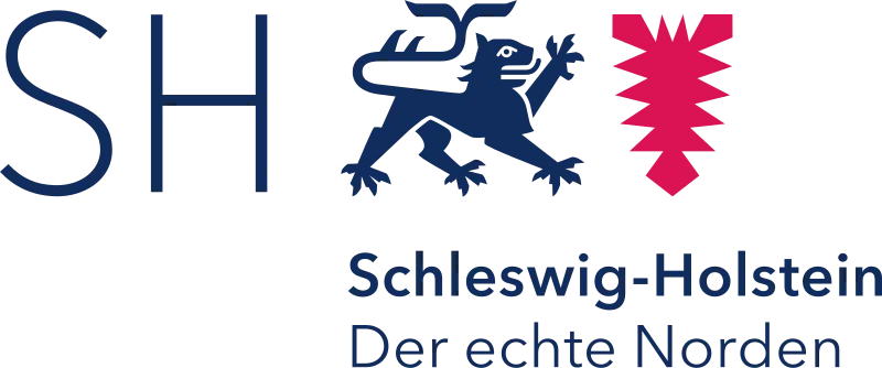 Logo des Landes Schleswig-Holstein, ein Wappen mit einem schleswig-holsteinischen Löwen und einer roten Farbe