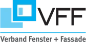 Logo des Verbands Fenster + Fassade, der Schriftzug „VFF“ in schwarzer Farbe, begleitet von einem Fenster-Symbol