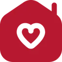Rotes Symbol eines Hauses. Darin ist ein weiß ausgeschnittenes Herz zu sehen.